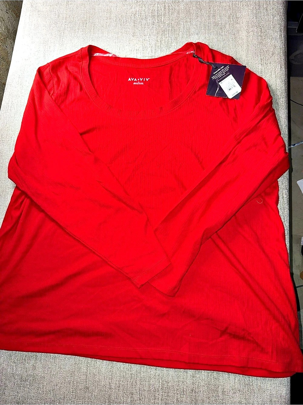 Ava & Viv Long Sleeve Scoop Neck Tee Red Size 3X